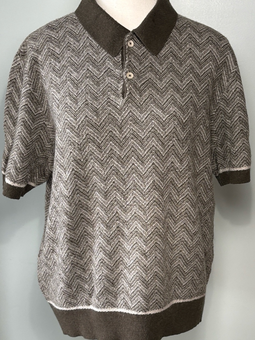 Ted Baker Waldun Zig-zag stitched textured Chevron Pattern Polo Brown/Cream Sz-5